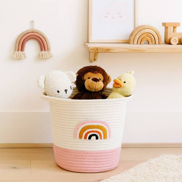 Voltico Cotton Striped Storage Basket - Soft Woven Design in Warm White - image 1