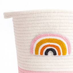Voltico Cotton Striped Storage Basket - Soft Woven Design in Warm White - thumbnail 3