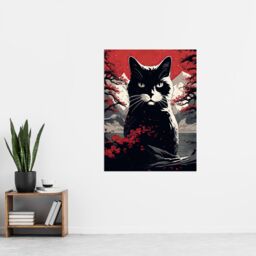 "Artery8 Ukiyo Japan Black Cat Red Black White Modern Artwork Painting Extra Large XL Unframed Wall Art Poster Print - Size: W24"" x H32""" - thumbnail 4