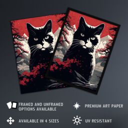 "Artery8 Ukiyo Japan Black Cat Red Black White Modern Artwork Painting Extra Large XL Unframed Wall Art Poster Print - Size: W24"" x H32""" - thumbnail 2