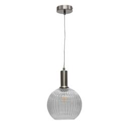 First Choice Lighting Set of 2 Betchley - Clear Ribbed Globe Satin Nickel Deco Pendants - thumbnail 2