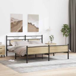 Berkfield Home Metal Bed Frame without Mattress Sonoma Oak 160x200 cm in Brown - thumbnail 4