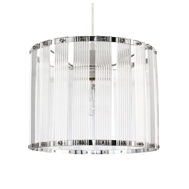 Happy Homewares Designer Pendant Light Shade with Rippled Acrylic Transparent Columns in Silver - image 1