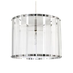 Happy Homewares Designer Pendant Light Shade with Rippled Acrylic Transparent Columns in Silver - thumbnail 1