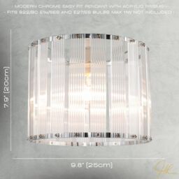 Happy Homewares Designer Pendant Light Shade with Rippled Acrylic Transparent Columns in Silver - thumbnail 7