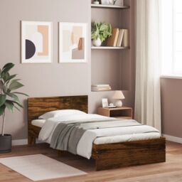 Berkfield Home Bed Frame without Mattress with Headboard Smoked Oak 100x200 cm in Brown - thumbnail 3