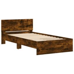 Berkfield Home Bed Frame without Mattress with Headboard Smoked Oak 100x200 cm in Brown - thumbnail 2