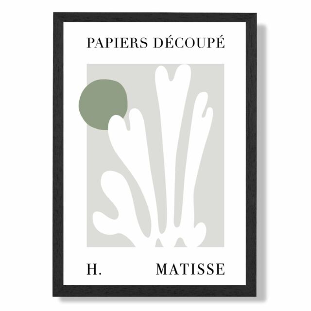 ARTZE Matisse Floral Cutout Sage Green Framed Print SIZE: A2 with Black Frame in Pale Green - Size: A4 - image 1