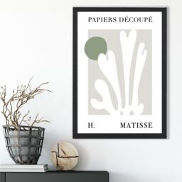 ARTZE Matisse Floral Cutout Sage Green Framed Print SIZE: A2 with Black Frame in Pale Green - Size: A4 - thumbnail 2