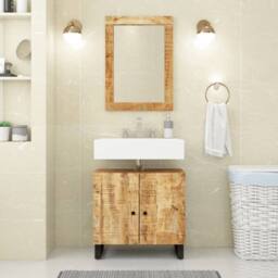 Berkfield Home Sink Cabinet 62x33x58 cm Solid Wood Mango & Engineered Wood in Brown - Size: 62 x 33 x 58 cm - thumbnail 2