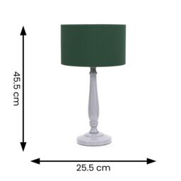 ValueLights Victoria Grey Wood Traditional Table Lamp with Fabric Drum Shade & LED Bulb in Green - thumbnail 6