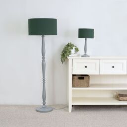 ValueLights Victoria Grey Wood Traditional Table Lamp with Fabric Drum Shade & LED Bulb in Green - thumbnail 4