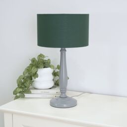 ValueLights Victoria Grey Wood Traditional Table Lamp with Fabric Drum Shade & LED Bulb in Green - thumbnail 3