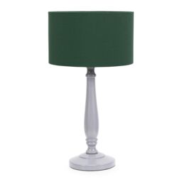 ValueLights Victoria Grey Wood Traditional Table Lamp with Fabric Drum Shade & LED Bulb in Green - thumbnail 2
