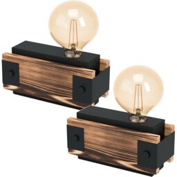 Loops 2 PACK Table Lamp Desk Light Black Steel & Wood Bedside Box 1x 16W E27
