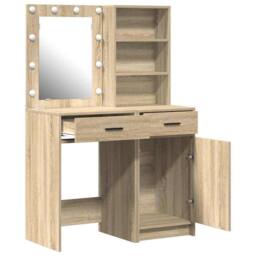Berkfield Home Modern 2 Piece Dressing Table Set with LED Sonoma Oak Engineered Wood in Light Oak - thumbnail 7