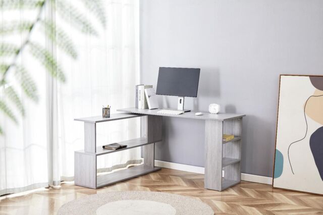 KOSY KOALA Grey Office Desk L-Shaped with Storage Shelves - Wooden Room Furniture for Home, Study, & Office - image 1