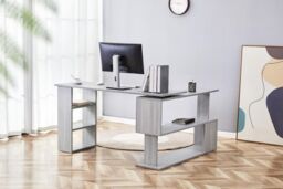 KOSY KOALA Grey Office Desk L-Shaped with Storage Shelves - Wooden Room Furniture for Home, Study, & Office - thumbnail 3