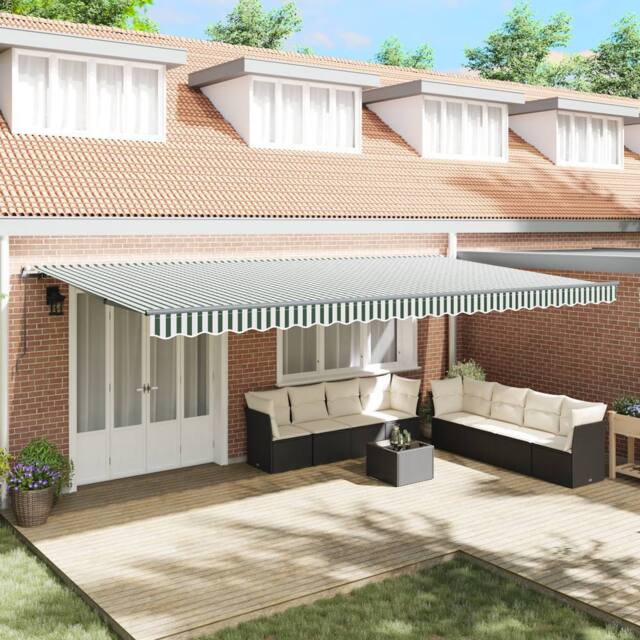 Berkfield Home Manual Retractable Awning Green & White 600x300 cm - image 1