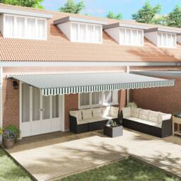 Berkfield Home Manual Retractable Awning Green & White 600x300 cm - thumbnail 1