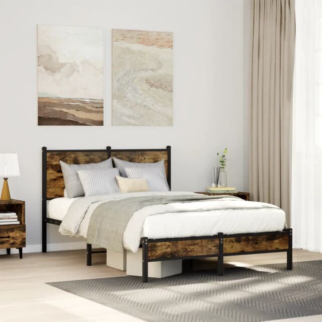 Berkfield Home Metal Bed Frame without Mattress Smoked Oak 120x200 cm in Brown - Size: Small Double - image 1