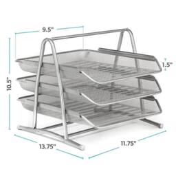 VOGREX Silver Mesh 5 Set Office Desk Organiser 3 Tier Paper Tray Pencil Cup - thumbnail 2