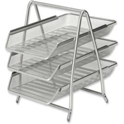 VOGREX Silver Mesh 5 Set Office Desk Organiser 3 Tier Paper Tray Pencil Cup - thumbnail 6