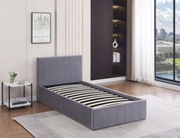 KOSY KOALA Ottoman Bed Gas Lift Storage Grey 3ft Single Line Pattern Velvet Pine Wood Bedroom