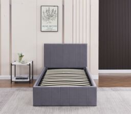 KOSY KOALA Ottoman Bed Gas Lift Storage Grey 3ft Single Line Pattern Velvet Pine Wood Bedroom - thumbnail 2