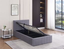 KOSY KOALA Ottoman Bed Gas Lift Storage Grey 3ft Single Line Pattern Velvet Pine Wood Bedroom - thumbnail 4