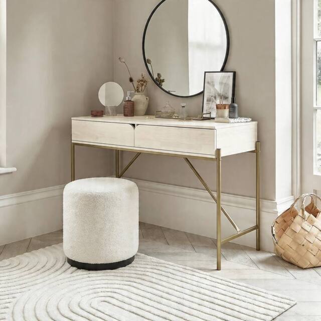 OHS Curved Modern Dressing Table 2 Drawer Vanity Makeup Desk in Light Stone - image 1