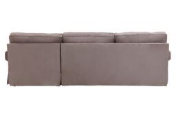 Orsina Three‑Seat Black Velvet Chaise Sofa, Black Velvet Upholstery with Wooden Base, Padded Key‑Style Arms in Brown - thumbnail 4