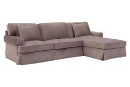 Orsina Three‑Seat Black Velvet Chaise Sofa, Black Velvet Upholstery with Wooden Base, Padded Key‑Style Arms in Brown - thumbnail 5