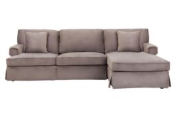 Orsina Three‑Seat Black Velvet Chaise Sofa, Black Velvet Upholstery with Wooden Base, Padded Key‑Style Arms in Brown - thumbnail 6