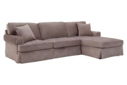 Orsina Three‑Seat Black Velvet Chaise Sofa, Black Velvet Upholstery with Wooden Base, Padded Key‑Style Arms in Brown - thumbnail 3