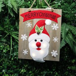 Shatchi Christmas Home Decoration Battery Operated Novelty Santa Wooden Frame Wall Decoration with 6 Small Warm White Bulbs in Red - thumbnail 5