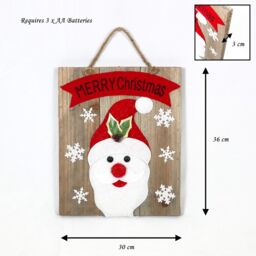 Shatchi Christmas Home Decoration Battery Operated Novelty Santa Wooden Frame Wall Decoration with 6 Small Warm White Bulbs in Red - thumbnail 4
