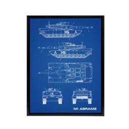 "Artery8 M1 Abrams US Main Battle Tank Blueprint Framed Canvas Wall Art Print in Blue - Size: W12"" x H16""" - thumbnail 1