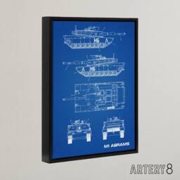 "Artery8 M1 Abrams US Main Battle Tank Blueprint Framed Canvas Wall Art Print in Blue - Size: W12"" x H16""" - thumbnail 2