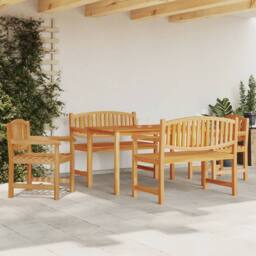 Berkfield Home 5 Piece Garden Dining Set Solid Wood Teak in Brown - thumbnail 1
