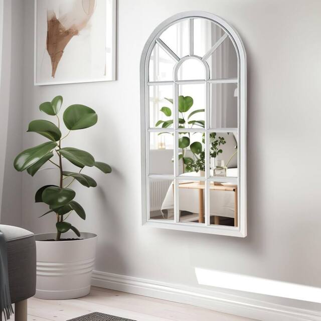 BARGAINS-GALORE Window Style Mirror Room Decor Hallway Home Panel Wall Glass 70cm in White - image 1