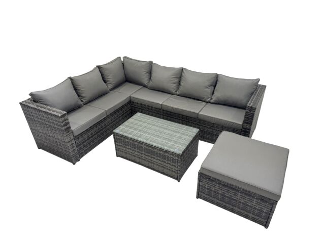 Fimous Outdoor Rattan Garden Furniture Set with Big Stool Dark Grey Mixed - image 1