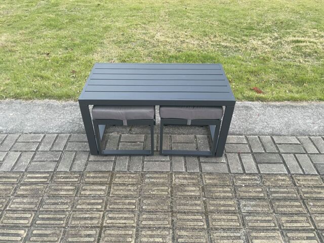 Fimous Outdoor Garden Rectangular Coffee table Aluminium Patio Tea Table with 2 Small Footstool for Balcony, Terrace, Swimming Pool Dark Grey - image 1