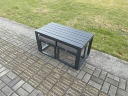 Fimous Outdoor Garden Rectangular Coffee table Aluminium Patio Tea Table with 2 Small Footstool for Balcony, Terrace, Swimming Pool Dark Grey - thumbnail 4