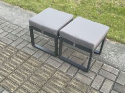 Fimous Outdoor Garden Rectangular Coffee table Aluminium Patio Tea Table with 2 Small Footstool for Balcony, Terrace, Swimming Pool Dark Grey - thumbnail 3