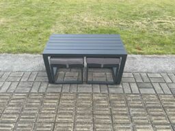 Fimous Outdoor Garden Rectangular Coffee table Aluminium Patio Tea Table with 2 Small Footstool for Balcony, Terrace, Swimming Pool Dark Grey