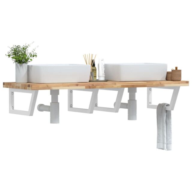 Berkfield Home Basin Shelf Wall Mounted Steel & Solid Wood Acacia in Brown - image 1