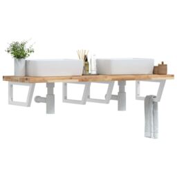 Berkfield Home Basin Shelf Wall Mounted Steel & Solid Wood Acacia in Brown