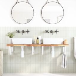 Berkfield Home Basin Shelf Wall Mounted Steel & Solid Wood Acacia in Brown - thumbnail 3