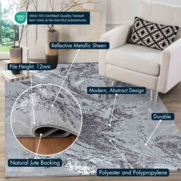 Desire Rugs Serenity Modern Abstract Area Rug - Flowing Water-Inspired Design for Living Room, Bedroom, Hallway in Black - Size: 120 cm x 170 cm - thumbnail 3